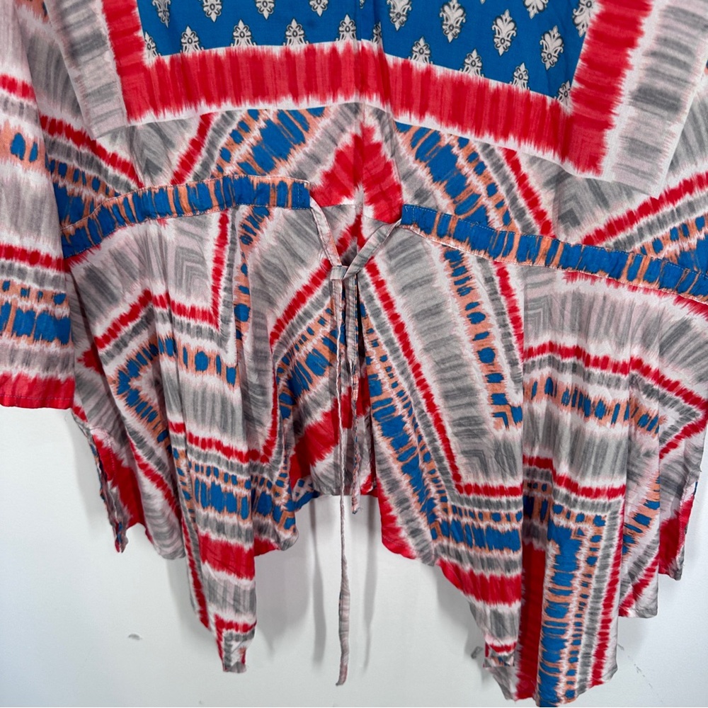 Tolani Tie Dye Top Large Tie Waist Red White Blue - Picture 5 of 8